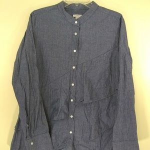 J Crew Chambray Button Down Ruffle Layer Top